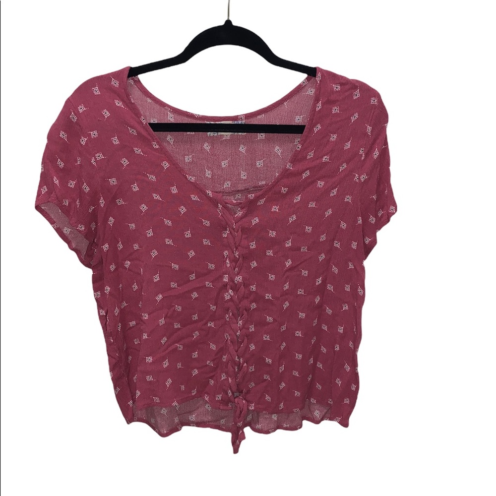 Pink Republic | Front Tie Adjustable Braid Casual Blouse, Dusty Pink, Size M